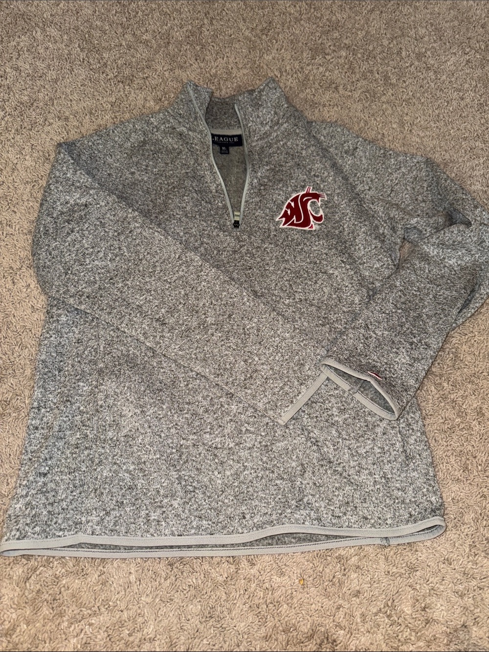 League Brand quarter zip gray fleece Washington State University Cougs XL